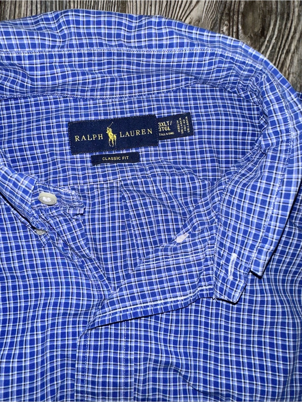 Ralph Lauren Blue & White Checked Button-Down Shirt Classic Size 3XLT  Tall fit